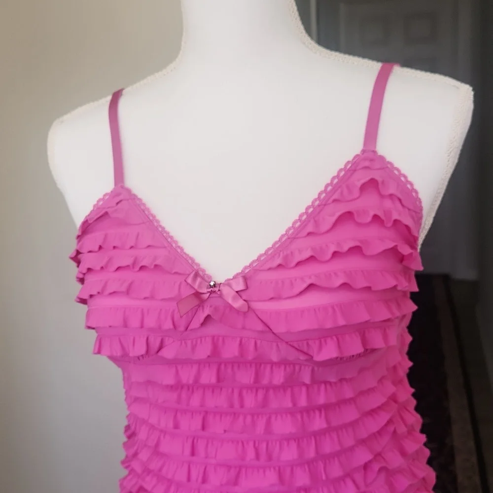 Bisou Bisou by Michele Bohbot Vintage Y2K Pink Ruffle Dress Slip M - Picture 3 of 14